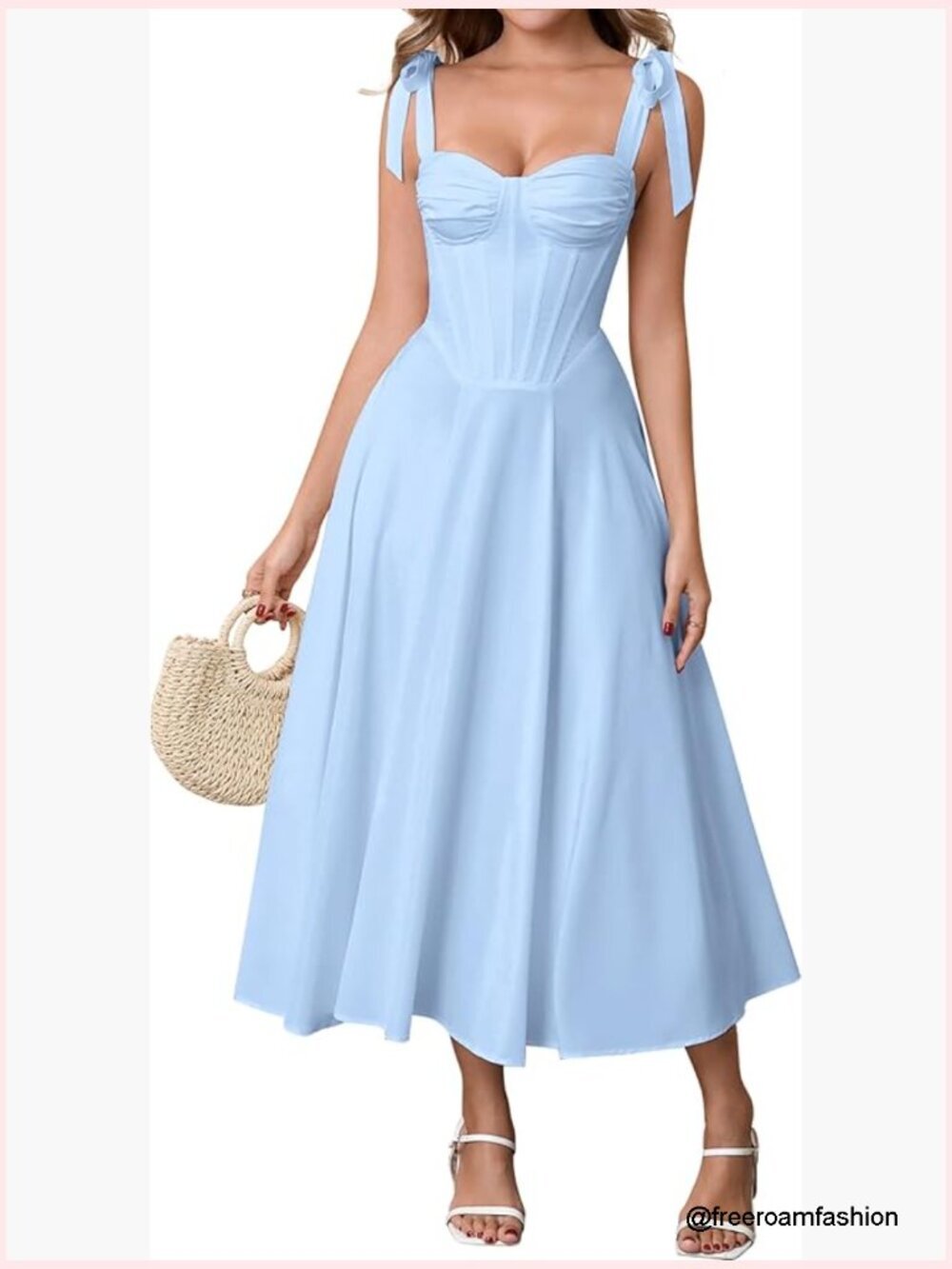 Retro Corset Midi Dress A-Line Sweetheart Bow Straps Wedding Guest